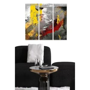Canvastavla i trä 3-delar 50x70 cm - Abstrakt komposition med starka färger och texturer Gult / Rött / Grått - Inredning Billigare