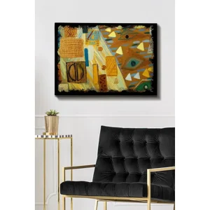 Canvastavla 70x100 cm - Abstrakt komposition med geometriska former och färgglada mönster Guld / Blå / Grön - Inredning Fynd