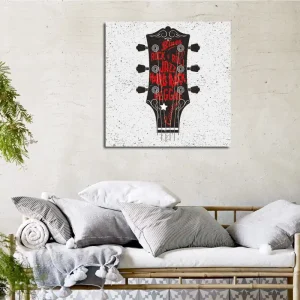 Canvastavla 45x45 cm - Gitarrhuvud med musikgenrer i fokus Svart / Röd / Vit - Inredning Köp nu