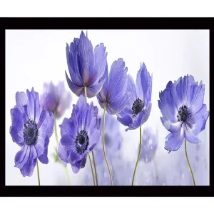 Begränsat antal Inramad Canvastavla i trä - 41x56 cm - Lila blommor i en harmonisk komposition Lila / Svart / Vit - Inredning