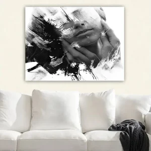 Canvastavla 70x100 cm - Abstrakt skildring av en ansiktsprofil med händer som rör vid ansiktet Svart / Vitt / Grått - Inredning Endast denna vecka