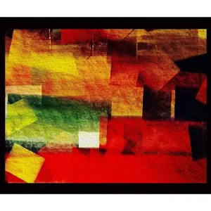 Köp online Inramad Canvastavla i trä - 41x56 cm - Abstrakt komposition med färgglada geometriska former Röd / Gul / Grön - Inredning