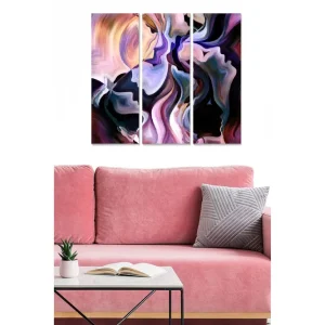 Bästa pris Canvastavla i trä 3-delar 50x70 cm - Abstrakt komposition med ansiktsformer Lila / Svart / Rosa - Inredning