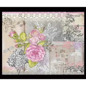 Sista chansen Inramad Canvastavla i trä - 41x56 cm - Blommig komposition med rosa rosor och detaljer i vintage-stil Rosa / Grå / Beige - Inredning