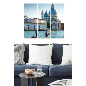 Lägg i varukorgen Canvastavla i trä 3-delar 50x70 cm - Vacker vy av Venedig med gondoler och historisk arkitektur Blå / Vit / Grå - Inredning
