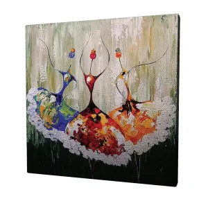 Rabatt Canvastavla 45x45 cm - Tre stiliserade dansare i färgglada klänningar Röd / Blå / Orange - Inredning