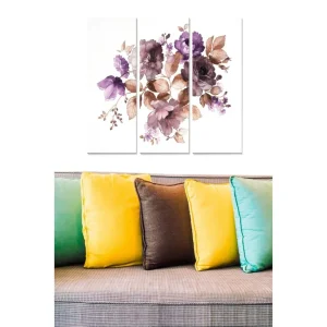 Rabatter Canvastavla i trä 3-delar 50x70 cm - Färgrik bukett av blommor i lila och bruna toner Lila / Brun - Inredning