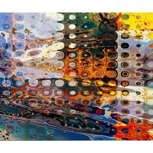Canvastavla 70x100 cm - Abstrakt komposition med cirkulära mönster i olika färger som skapar en dynamisk känsla Blå / Orange / Gul - Inredning risnedsättning