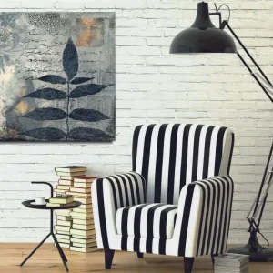 Canvastavla 45x45 cm - Svart bladverk mot en abstrakt bakgrund Svart / Grå / Beige - Inredning Köp nu