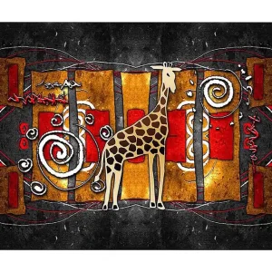Populär Canvastavla 70x100 cm - Stiliserad giraff i en färgglad abstrakt komposition Brun / Röd / Guld - Inredning