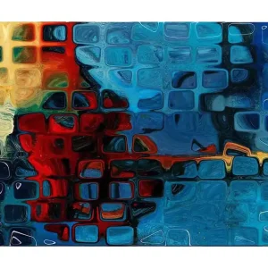 Sista chansen Canvastavla 70x100 cm - Abstrakt komposition med färgstarka rutor i blått och rött Blå / Röd / Orange - Inredning