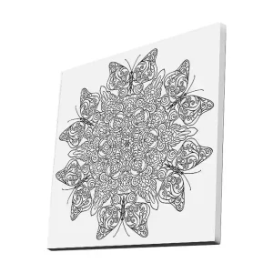 I lager Canvastavla 45x45 cm - Intrikat mönster av fjärilar och blommor Svart / Vitt - Inredning