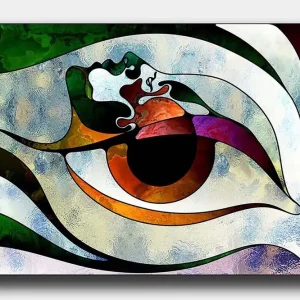 Canvastavla 70x100 cm - Stiliserad ögonform med färgglada inslag som skapar en hypnotisk effekt Grön / Brun / Vit - Inredning Begränsat antal