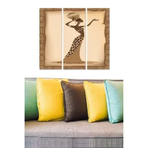 Kampanjpris Canvastavla i trä 3-delar 50x70 cm - Elegant kvinna i traditionell klädsel med djurmönster Brun / Beige / Svart - Inredning