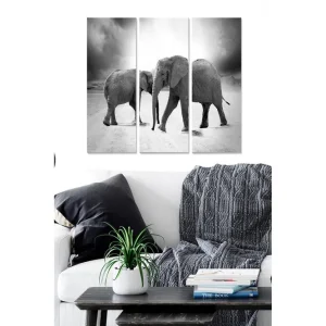 Canvastavla i trä 3-delar 50x70 cm - Tre elefanter i en svartvit komposition Svart / Vitt / Grått - Inredning Premium