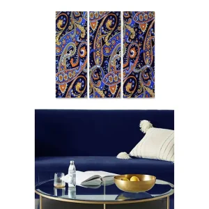 Canvastavla i trä 3-delar 50x70 cm - Färgglad paisleymönster i blått och orange Blå / Orange / Vit - Inredning Erbjudandepris