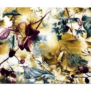 Nedsatt pris Canvastavla 70x100 cm - Abstrakt blomsterdesign med inslag av guld och djupa färger Guld / Mörkröd / Grön - Inredning