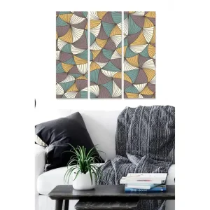 Canvastavla i trä 3-delar 50x70 cm - Abstrakt komposition med böljande former Turkos / Beige / Lila - Inredning Extra rabatt