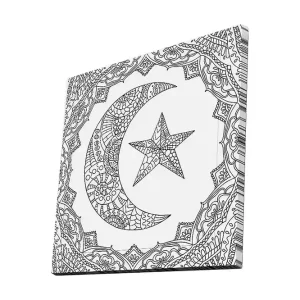 Populär Canvastavla 45x45 cm - Mönstrad halvmåne och stjärna i en dekorativ ram Svart / Vitt - Inredning