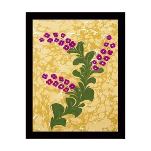 Reapris Inramad Canvastavla i trä - 41x56 cm - Grön växt med lila blommor mot en gyllene bakgrund Guld / Grön / Lila - Inredning