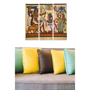 Endast denna vecka Canvastavla i trä 3-delar 50x70 cm - Forntida egyptisk scen med gudar och blommor Röd / Blå / Gul - Inredning