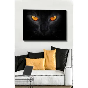 Canvastavla 70x100 cm - Närbild av ett svart katthuvud med intensiva ögon Svart / Orange - Inredning Populär