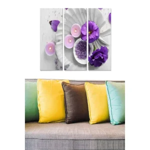 Canvastavla i trä 3-delar 50x70 cm - Ljuslila blommor och ljus på en vit bakgrund Ljuslila / Vit / Grå - Inredning Snabb leverans