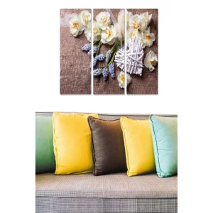 Canvastavla i trä 3-delar 50x70 cm - Vacker arrangemang av vita blommor med lila detaljer Vit / Lila / Beige - Inredning Begränsad tid
