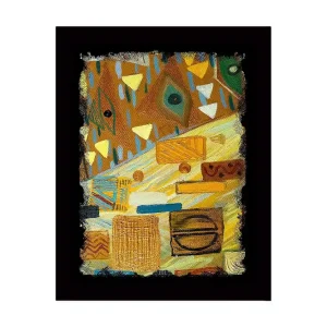Inramad Canvastavla i trä - 41x56 cm - Abstrakt komposition med geometriska former och mönster Guld / Brun / Grön - Inredning Utförsäljning