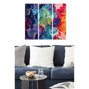 Canvastavla i trä 3-delar 50x70 cm - Färgglad abstrakt komposition med virvlande mönster Mörkblå / Grön / Röd - Inredning Begränsat antal