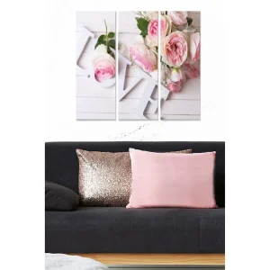 risnedsättning Canvastavla i trä 3-delar 50x70 cm - Blommor i rosa nyanser med inslag av vita detaljer Rosa / Vit / Grön - Inredning