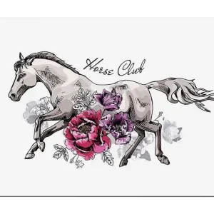 Populärt val Canvastavla 70x100 cm - Elegant häst som springer fram omgiven av färgglada blommor Grå / Rosa / Lila - Inredning