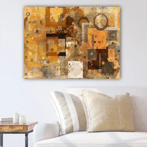 Köp nu Canvastavla 70x100 cm - Abstrakt komposition med geometriska former i varma toner Guld / Brunt / Grått - Inredning