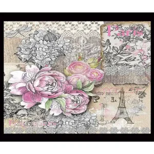 Beställ idag Inramad Canvastavla i trä - 41x56 cm - Blommig komposition med rosor och vintage-element Rosa / Grå / Beige - Inredning