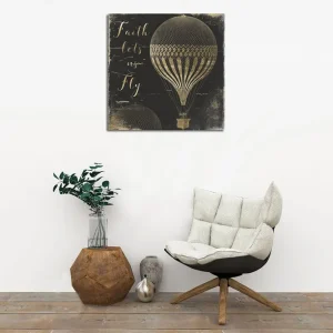 Nedsatt pris Canvastavla 45x45 cm - Luftballonger i vintage-stil med inspirerande text Svart / Guld - Inredning