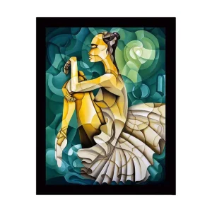 Nedsatt pris Inramad Canvastavla i trä - 41x56 cm - Ballettdansös i en elegant pose Grön / Beige / Gul - Inredning