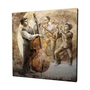 Utförsäljning Canvastavla 45x45 cm - Tre musiker som spelar jazz med kontrabas, saxofon och trumpet Brun / Beige / Grå - Inredning