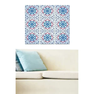 Snabb leverans Canvastavla i trä 3-delar 50x70 cm - Mönstrad panel med blå och röda ornament Blå / Röd / Vit - Inredning