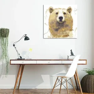 Canvastavla 45x45 cm - Porträtt av en björn med mjuka penseldrag Beige / Brun / Vit - Inredning Bästa pris