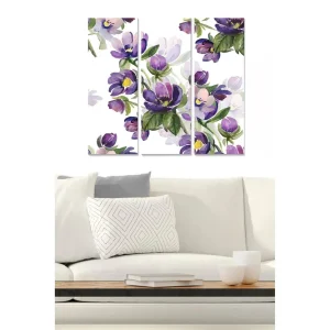 Canvastavla i trä 3-delar 50x70 cm - Färgrik bukett av blommor i lila och grönt Lila / Grön - Inredning Outlet