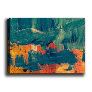 Sista chansen Canvastavla 70x100 cm - Abstrakt komposition med djupa gröna och varma orangea toner Mörkgrön / Orange - Inredning