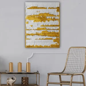Canvastavla 70x100 cm - Abstrakt konstverk med guld- och vitfärgade linjer som skapar en dynamisk textur Guld / Vit - Inredning Fri frakt