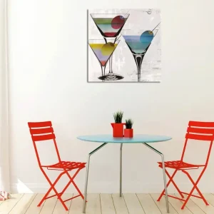 Canvastavla 45x45 cm - Färgglada cocktailglas med fruktskivor Grön / Blå / Röd - Inredning Sista chansen