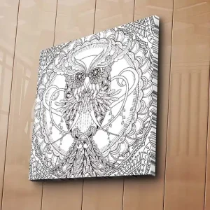 Kampanj Canvastavla 45x45 cm - Detaljerad svartvit uggla med intrikata mönster Svart / Vitt - Inredning