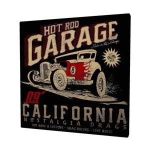 Canvastavla 45x45 cm - Retro hot rod-bil i rörelse Röd / Svart / Beige - Inredning Köp nu