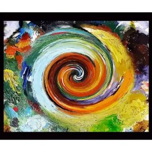 Snabb leverans Inramad Canvastavla i trä - 41x56 cm - Virvlande färgkomposition med spiralmönster Grön / Orange / Gul - Inredning