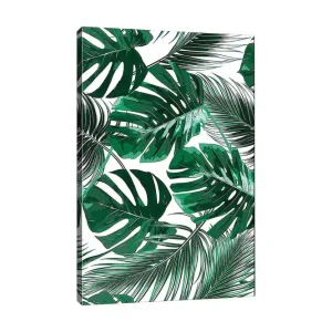 Canvastavla 70x100 cm - Grönskande palmblad i olika former och storlekar Mörkgrön / Ljusgrön - Inredning Populärt val