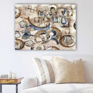 Canvastavla 70x100 cm - Abstrakt komposition med cirklar och geometriska former i olika nyanser Blå / Brun / Beige - Inredning Populär
