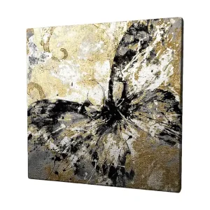 Utförsäljning Canvastavla 45x45 cm - Abstrakt fjäril med guldiga och svarta inslag Guld / Svart / Vitt - Inredning
