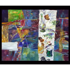 Inramad Canvastavla i trä - 41x56 cm - Abstrakt stillleben med mat och köksredskap Grön / Lila / Guld - Inredning Kampanj